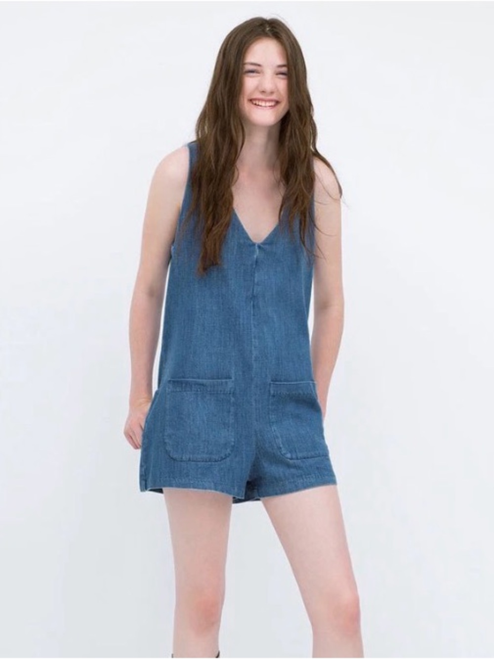 Zara TRF DENIM Blue Denim Romper Jumpsuit